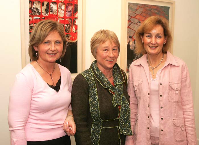 Three Kathleen Sweeneys pictured at the official opening of "thus spoke the silent spaces" an exhibition of recent work by Tracy Sweeney Castlebar in the Linenhall Arts Centre, Castlebar, (on the left is the artist's mother). Photo:  Michael Donnelly