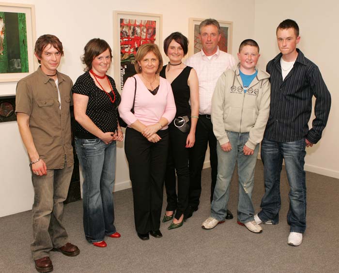 Tracy Sweeney Castlebar pictured with family members at the official opening of "thus spoke the silent spaces" an exhibition of  her recent work in the Linenhall Arts Centre, Castlebar, from left: Nigel O'Reilly, Vicky Sweeney, Kathleen Sweeney, Tracy Sweeney, Artist; Tom Sweeney, and Dave and Tom Sweeney. The exhibition ends 30th October. Photo:  Michael Donnelly