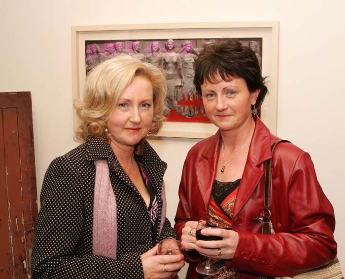 Peggy Gallagher, Louisburgh and Mary O'Donnell, Westport, pictured at the official opening "thus spoke the silent spaces" an exhibition of recent work by Tracy Sweeney Castlebar in the Linenhall Arts Centre, Castlebar. The exhibition runs until 30th October.  Photo:  Michael Donnelly