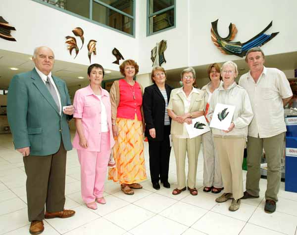 Pictured at the official opening of Exhibition by Sally McKenna at Mayo General Hospital, Castlebar from left Joe McKernan, Petua Mooney, Sally McKenna artist, Chris Regan, Mayo General Hospital; Sadie Mulhern, Eileen Fitzgerald Arts committee, Betty Solan, John Walsh, Arts committee and organiser. Photo Michael Donnelly