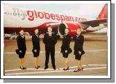 The Fly Globespan poster at the launch of scheduled Transatlantic Services to New York and Boston. Photo:  Michael Donnelly