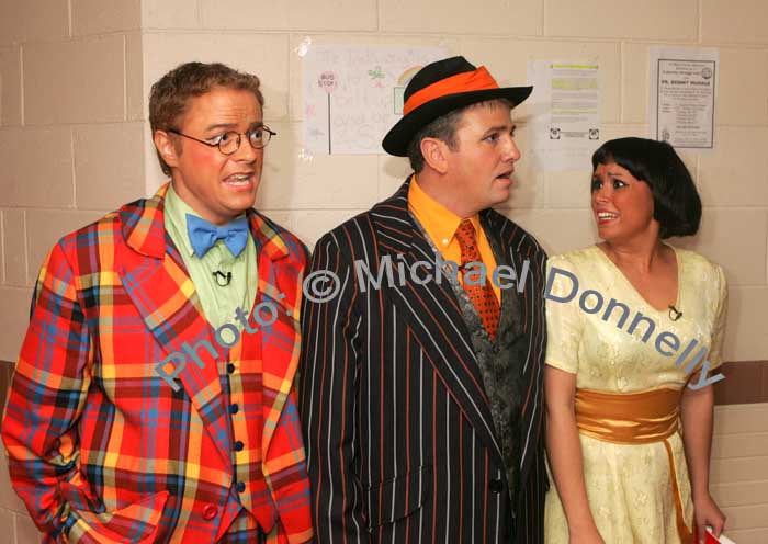 Brendan Duignan as Ko-Ko, Patrick Howley as Pooh-Bah and Sinead Heneghan as Pitti-Sing  have a quick rehearsal  before doing their scene from Ballinrobe Musical Society production of "Hot Mikado" in Ballinrobe Community School, last Sunday night, the production is staged every night till Saturday 24th February. Photo:  Michael Donnelly