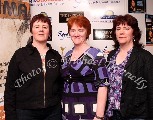 Teresa Nealon Tourlestrane pictured  with her sisters Maureen Moran, Westport  and Attracta Nealon Tourlestrane, Co Sligo at The High Kings in the TF Royal Theatre Castlebar. Photo:  Michael Donnelly
 
