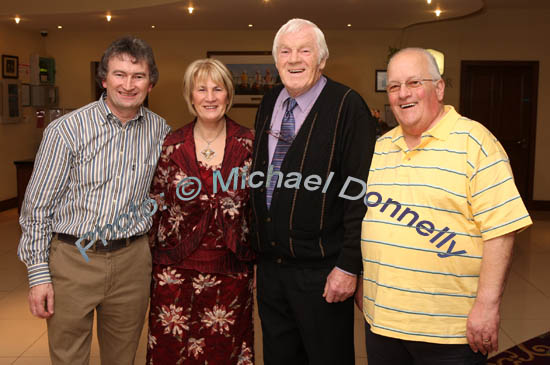 Michael Commins pictured  with Rose and Tom McBride and John Beattie of the Mainliners in the McWilliam Park Hotel, Claremorris at the "Hometown Tribute to Michael Commins  celebrating 30 years of service to the Irish showbiz scene as journalist, broadcaster and songwriter, Photo:  Michael Donnelly
