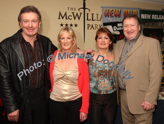 Pictured in the McWilliam Park Hotel, Claremorris at the "Hometown Tribute to Michael Commins  celebrating 30 years of service to the Irish showbiz scene as journalist, broadcaster and songwriter, from left: PJ Murrihy, Mullagh Co Clare Eithne Gillooly, Aran Islands; Mary O'Neill Newport and Paddy O'Brien.Photo:  Michael Donnelly