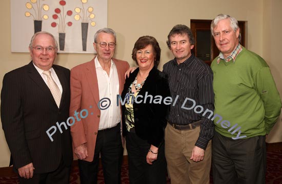 Pictured in the McWilliam Park Hotel, Claremorris at the "Hometown Tribute" to Michael Commins, from left: Gerry Flynn of  Enjoy Travel; Noel Ryan, Ballina; Brd O'Connell, Swinford, Michael Commins, and Tomas Walsh, (Brose Walsh Band) . Photo:  Michael Donnelly