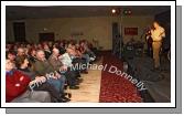 Michael Commins speaking in the McWilliam Park Hotel, Claremorris at the "Hometown Tribute to Michael Commins  celebrating 30 years of service to the Irish showbiz scene as journalist, broadcaster and songwriter, . Photo:  Michael Donnelly
 
 
