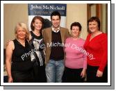 John McNicholl pictured with his "Angel" fans in the McWilliam Park Hotel, Claremorris at the "Hometown Tribute to Michael Commins  celebrating 30 years of service to the Irish showbiz scene as journalist, broadcaster and songwriter, from left: Siobhan Brennan, and Martina Kenny Charlestown, Kathleen Murray, Carrowmore Lacken and  Margaret Owens, Charlestown. Photo:  Michael Donnelly