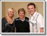 Pictured in the McWilliam Park Hotel, Claremorris at the "Hometown Tribute to Michael Commins  celebrating 30 years of service to the Irish showbiz scene as journalist, broadcaster and songwriter, from left: Fhiona Ennis, Maureen Walsh, Kiltimagh, and Thomas Maguire.,Photo:  Michael Donnelly