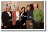 Pictured in the McWilliam Park Hotel, Claremorris at the "Hometown Tribute" to Michael Commins, from left: Gerry Flynn of  Enjoy Travel; Noel Ryan, Ballina; Brd O'Connell, Swinford, Michael Commins, and Tomas Walsh, (Brose Walsh Band) . Photo:  Michael Donnelly
