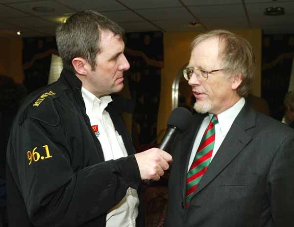 Gerry Glennon Mid West Radio interviews Mayoman of the Year Dr Nollaig OMuraile at Muintir Maigh Eo Gallimh 35th Annual dinner Dance in the Sacre Coeur Hotel Salthill Galway. Photo Michael Donnelly