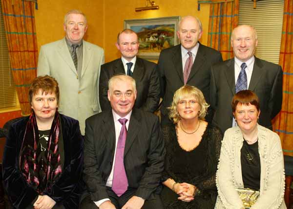 Noel and Friends pictured at Muintir Maigh Eo Gallimh 35th Annual dinner Dance in the Sacre Coeur Hotel Salthill Galway, front from left: Claire OBrien, Noel and Pauline Forde, and Celine Flanagan; At Back: Denis OBrien, Padraic Faherty, Michael Keady and Pat Flanagan. Photo Michael Donnelly