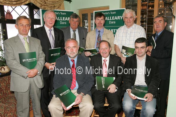 Fianna Fail General Election Candidates for Mayo pictured at a Press reception in the Welcome Inn Castlebar, with the Fianna Fail manifesto after handing in their nomination papers,Candidates front from left:  Cllr Frank Chambers, Deputy John Carty and Dara Calleary; at back: Aidan Crowley Election Agent; Denis Gallagher, Director of Elections, Cllrs Sean Bourke  and Al McDonnell, PJ McGrath, chairman Chairman and Eamon Joyce, secretary Dail Cheabtair. Photo:  Michael Donnelly