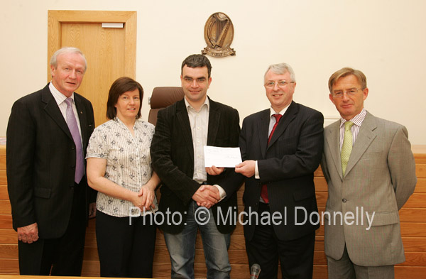Fianna Fail General Election candidate for Mayo, Dara Calleary, (centre) hands in his nomination paper to Returning Officer, Fintan Murphy, in the Court House Castlebar, included in photo from left: Denis Gallagher Director of Elections, Marie Quinn, Assistant Returning Officer; and Aidan Crowley, Election Agent. Photo:  Michael Donnelly