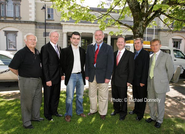 Fianna Fail General Election Candidates for Mayo pictured at the Courthouse Castlebar, after handing in the nomination papers, from left: Peadar Kilroy, Newport (who nominated Cllr Frank Chambers); Denis Gallagher Director of Elections,  candidates Dara Calleary, Cllr Frank Chambers and Deputy John Carty, T.D.  Eamon Joyce secretary  Dail Cheantair and Aidan Crowley, Election Agent. Photo:  Michael Donnelly