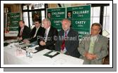 The Fianna Fail  General Election Candidates for Mayo pictured at a press conference in the Welcome Inn Hotel Castlebar, after handing in the nomination papers, from left: John Carty, T.D. Knock and Dara Calleary Ballina; Denis Gallagher Director of Elections; Cllr Frank Chambers, Newport and Aidan Crowley Fianna Fail Election Agent. Photo:  Michael Donnelly