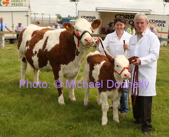 Paddy and Elaine Hennelly, of Cregconnell, Rosses Point Sligo,  won the Pedigree Simmmental Cow and Calf at foot or in milk class with thier animals at Roundfort Agricultural Show. Photo Michael Donnelly 