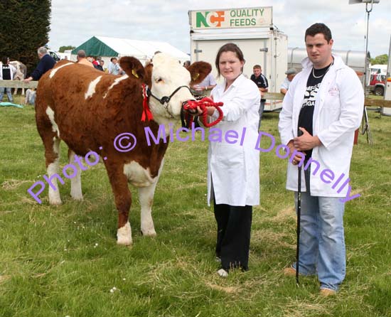 Sharon Clarke and Jason Barber Grange Sligo pictured with the winning Pedigree Simmental Junior Heifer in the Roundfort Agricultural Show, (Class 70) . Photo Michael Donnelly