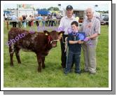Noel Dowd Creggs Roscommon won the Champion Shorthorn class at Roundfort Agricultural Show, accepting the plaque from Owen O'Neill Bova AI Limerick (Judge) is Cillian O'Donoghue. Photo Michael Donnelly