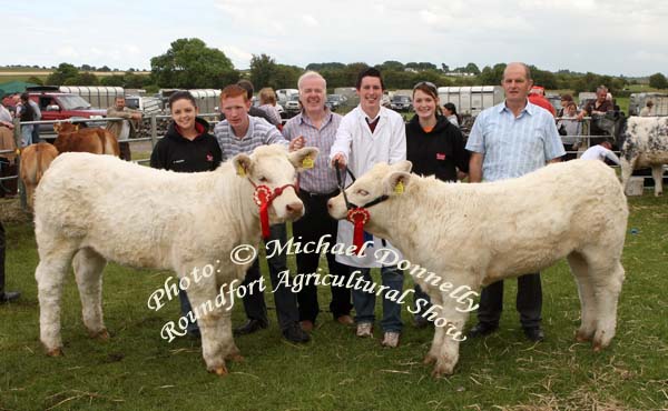 Brendan Canning, Creggconnell Rosses Point, Sligo (3rd from left) pictured with Best Pair Pedigree Calves all breeds born from 1/9/2008 by same breeder 
 at Roundfort Agricultural Show, included in photo from left: April  Higgins, Claremorris, Sean McGarry, Sean and Niall Canning, Sandra Regan and Jim Nally Chairman Roundfort Agricultural Show. Photo:  Michael Donnelly