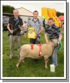 Niall Forde, Castleblakeney, Ballinasloe (on right)  with his Pedigree Champion Sheep of Roundfort Agricultural Show included in photo are Eamon Walsh, Ballina, Sheep Judge and Andrew Glynn, Bimeda sponsor.Photo:  Michael Donnelly