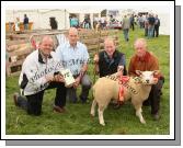 Aidan Fahy, Ardrahan Co Galway on right with his Factory Lamb, Commercial Champion Sheep of Roundfort Agricultural Show, included  in photo from left: PJ Coen, Roundfort Show;Jim Nally Chairman Roundfort Agricultural Show and Eamon Walsh, Ballina (Sheep Judge). Photo:  Michael Donnelly