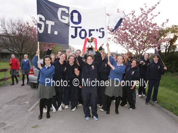 St Josephs captain Aoife Conroy carries the Cup high up the Convent Avenue Castlebar after winning Cumann Peil Gael na mBan Pat the Baker Post Primary Schools All Ireland Senior Final 2007 in Cusack Park Ennis. Photo:  Michael Donnelly
