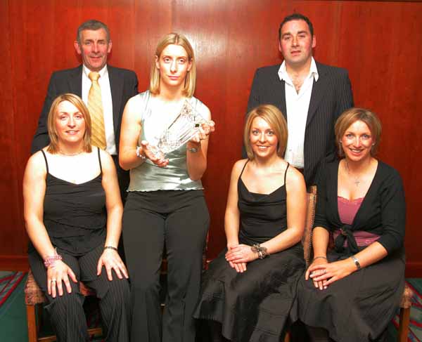 Cora Staunton winner of the Ladies Gaelic Football section of the 35th Western People Mayo Sports Awards 2004 pictured with family at the presentation in the TF Royal Theatre Castlebar, front from left: Kathleen, Cora, Colette and Sheena  Staunton; At back  Michael Staunton and Michael Conroy. Photo Michael Donnelly