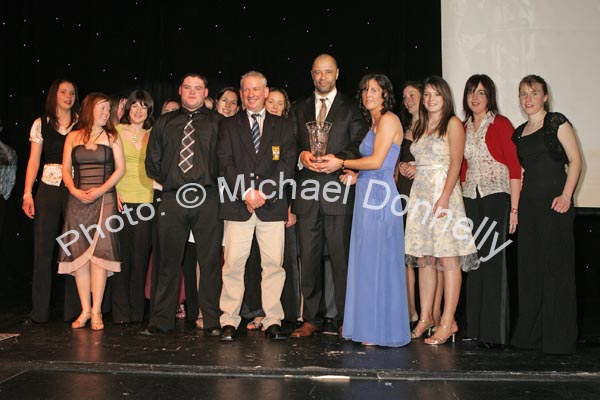 Guest of Honour Paul McGrath presents the Club Team of the Year to Ballina Town Ladies at the Western People Mayo Sports Awards 2006 presentation in the TF Royal Theatre Castlebar. Photo:  Michael Donnelly