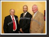 Ronnie O'Donnell and Paddy Moran, Bonniconlon/Dublin pictured with Guest of Honour Paul McGrath at the Western People Mayo Sports Awards 2006 presentation in the TF Royal Theatre Castlebar. Photo:  Michael Donnelly