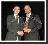 Stephen Healy, Claremorris is presented with the Golf Award by Guest of Honour Paul McGrath at the Western People Mayo Sports Awards 2006 presentation in the TF Royal Theatre Castlebar. Photo:  Michael Donnelly