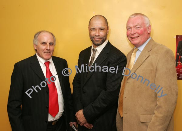 Ronnie O'Donnell and Paddy Moran, Bonniconlon/Dublin pictured with Guest of Honour Paul McGrath at the Western People Mayo Sports Awards 2006 presentation in the TF Royal Theatre Castlebar. Photo:  Michael Donnelly