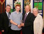 Gerard OReilly, Shercock AC is presented with his award at the Waterford Crystal A.A.I,  Juvenile Star Awards in the Belmont Hotel, Knock by  Michael Gaffney, Waterford Crystal (sponsor)., included in photo are Patsy McGonagle Vice-president AAI and Breda Synott chairperson National Juvenile Committee AAI. Photo Michael Donnelly

