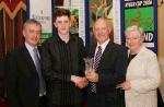 Christopher Crowley, Belgooly AC  Cork is presented with his award at the Waterford Crystal A.A.I,  Juvenile Star Awards in the Belmont Hotel, Knock by  Michael Gaffney, Waterford Crystal (sponsor)., included in photo are Patsy McGonagle Vice-president AAI and Breda Synott chairperson National Juvenile Committee AAI. Photo Michael Donnelly

