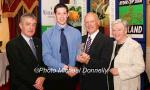 Barry Upton Ferrybank AC is presented with his award at the Waterford Crystal A.A.I,  Juvenile Star Awards in the Belmont Hotel, Knock  Co Mayo by  Michael Gaffney, Waterford Crystal (sponsor), included in photo are Patsy McGonagle Vice-president AAI and Breda Synott chairperson National Juvenile Committee AAI, Photo Michael Donnelly