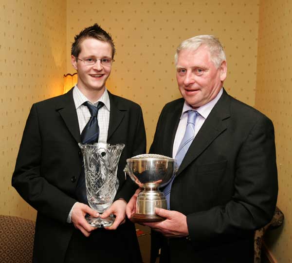 Brian Flatley, Claremorris, Overall Junior Star Award at the Waterford Crystal Athletic Association of Ireland, Juvenile Star Awards in the Belmont Hotel, Knock pictured with Coach Jim Ryan Photo Michael Donnelly