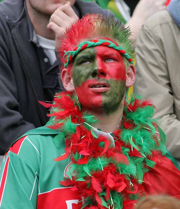 Full Colour - a Mayo fan on Hill 16 at the Final of the Bank of Ireland Senior football Championship 2006 in Croke pPark. Photo:  Michael Donnelly