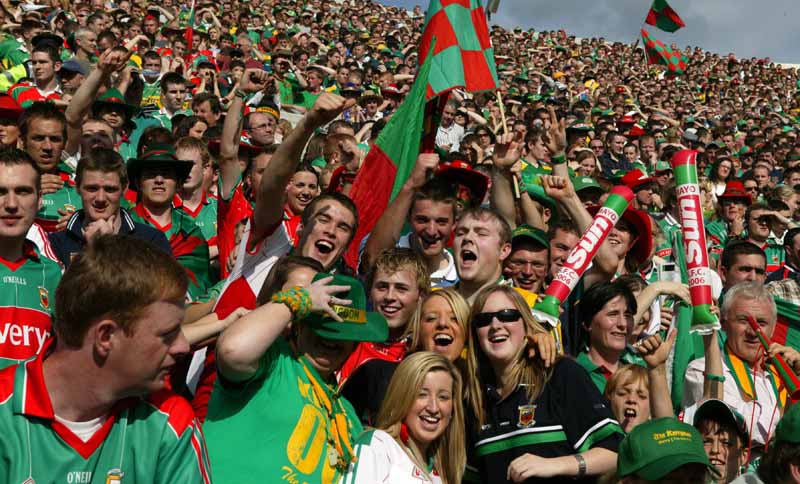 Group of fans on Hill 16 at the Final of the Bank of Ireland Senior football Championship 2006 in Croke Park. Photo:  Michael Donnelly