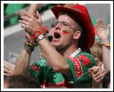 A Mayo Supporter in full voice in the Final of the Bank of Ireland Senior football Championship 2006 in Croke Park, Photo:  Michael Donnelly.