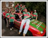 Kiltimagh lads arrive in their decorated car for the Final of the Bank of Ireland Senior football Championship 2006 in Croke pPark. Photo:  Michael Donnelly