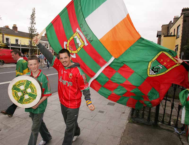 Dean and James Maughan Foxford with their Giant Flag for the Final of the Bank of Ireland Senior football Championship 2006 in Croke pPark. Photo:  Michael Donnelly