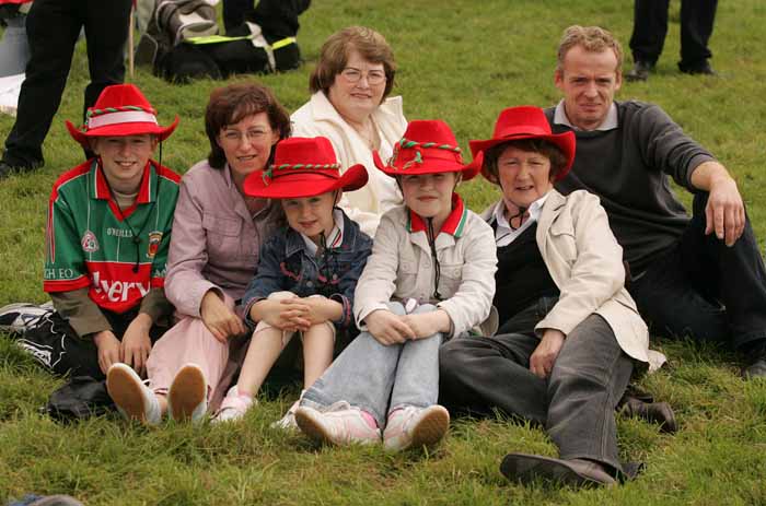 Group from Carras  Hollymount waiting for the Mayo v Laois match to start on the Big Screen  at the  "Craic on the Track" at Ballinrobe Racecourse on Sunday.  Photo: Michael Donnelly.