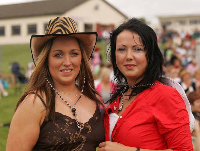 Denise Casserly, Frenchpark and Jenny Flanagan Ballaghaderreen pictured at the "Craic on the Track"  at Ballinrobe Racecourse on Sunday.  Photo: Michael Donnelly.