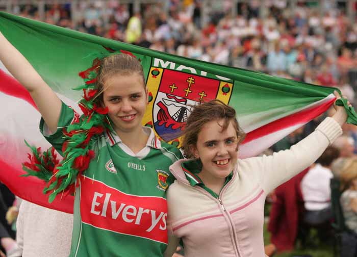 Lisa Ruane Claremorris and Rosemary Kelly Castlebar, keeping the flag flying at the"Craic on the Track" at Ballinrobe Racecourse on Sunday.  Photo: Michael Donnelly.