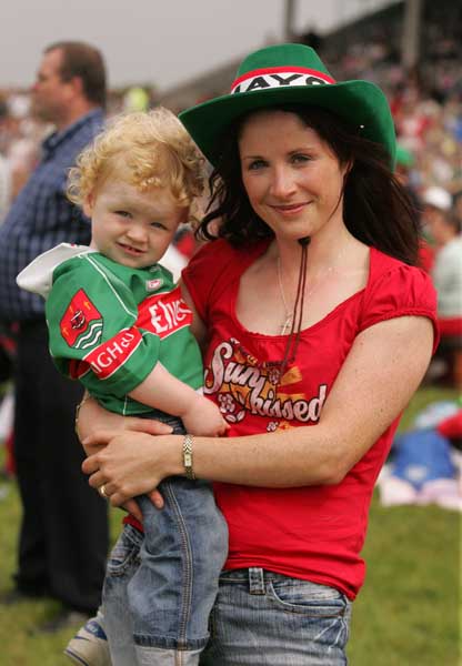 Sean and Caroline Hanley, Parke, Castlebar, dressed in the Mayo colours at the "Craic on the Track" at Ballinrobe Racecourse.  Photo: Michael Donnelly.