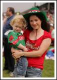 Sean and Caroline Hanley, Parke, Castlebar, dressed in the Mayo colours at the "Craic on the Track" at Ballinrobe Racecourse.  Photo: Michael Donnelly.