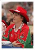 Veronica Sheridan, Kilmaine watches an anxious moment in the Mayo v Laois game on the Big Screen at the "Craic on the Track" at Ballinrobe Racecourse.  Photo: Michael Donnelly.