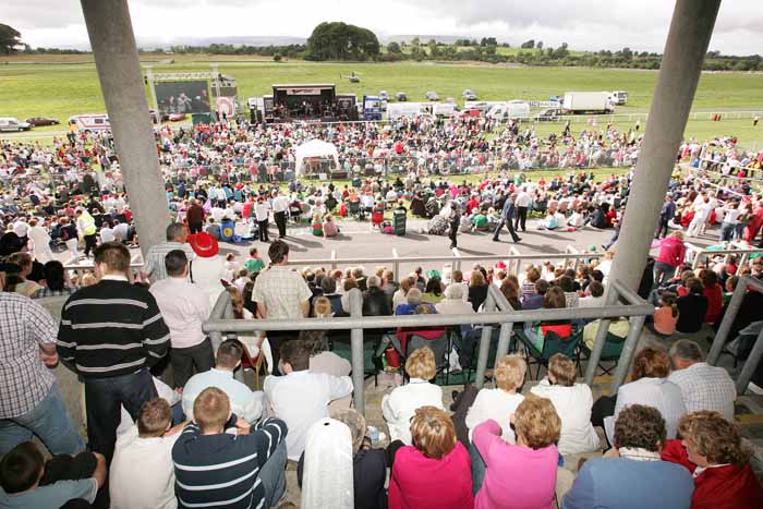 Back to Music in the bright Sunshine following the final whistle at Ballinrobe Racecourse on Sunday where Mayo football supporters had watched the Mayo v Laois game in Croke Park. Photo:  Michael Donnelly
