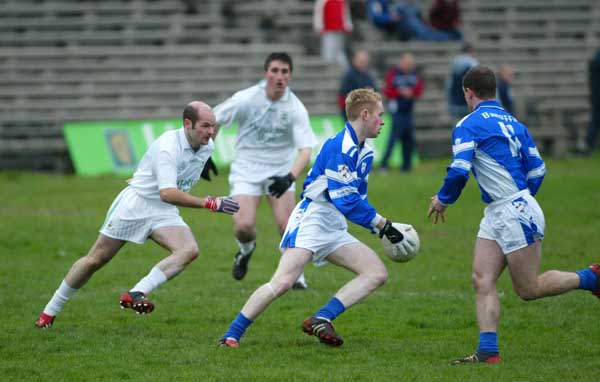 Alain Durcan Breaffy making space for himself  in the Breaffy House and Spa  County Intermediate Football Final in McHale Park Castlebar. Photo: Michael Donnelly