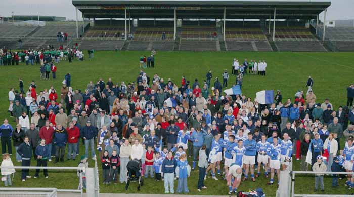 Breaffy supporters watch presentation in the Breaffy House and Spa  County Intermediate  Football Final in McHale Park Castlebar. Photo: Michael Donnelly